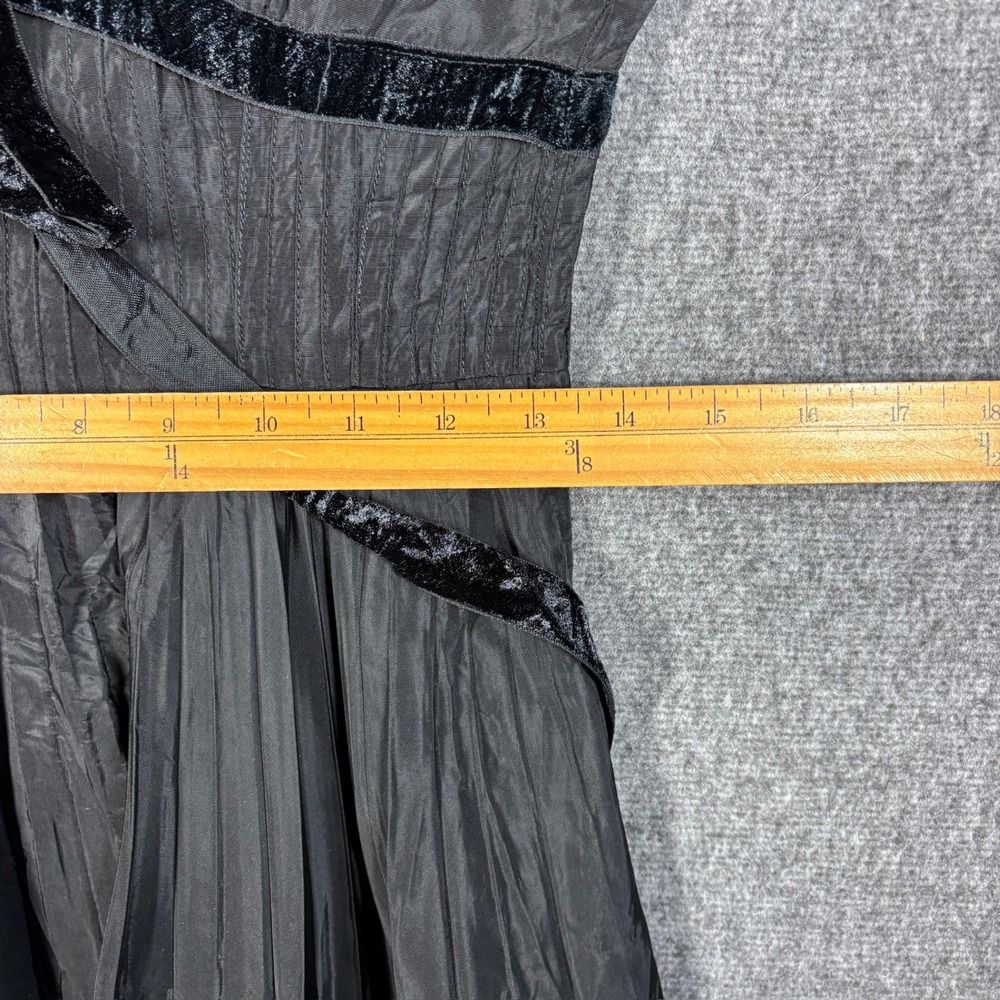 Americana Fashion Vintage Black Taffeta Velvet Trim Midi Dress Womens Small - Picture 5 of 8